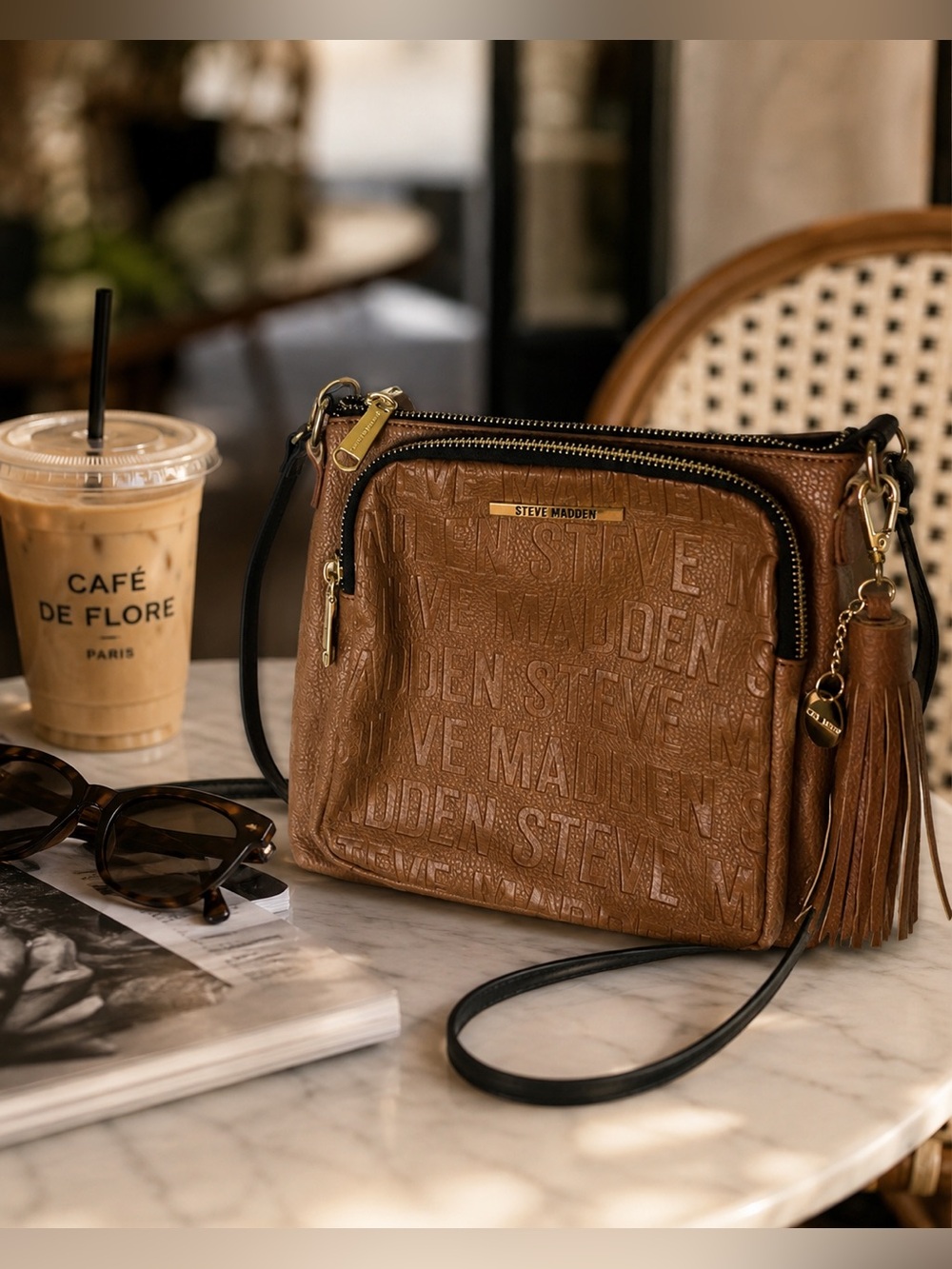 Steve Madden | BGLAMM Camel Logo  Embossed Crossbody with Tassel